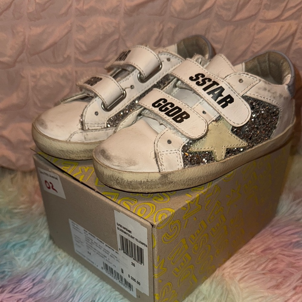 Golden Goose Kids White and Glitter Sneakers